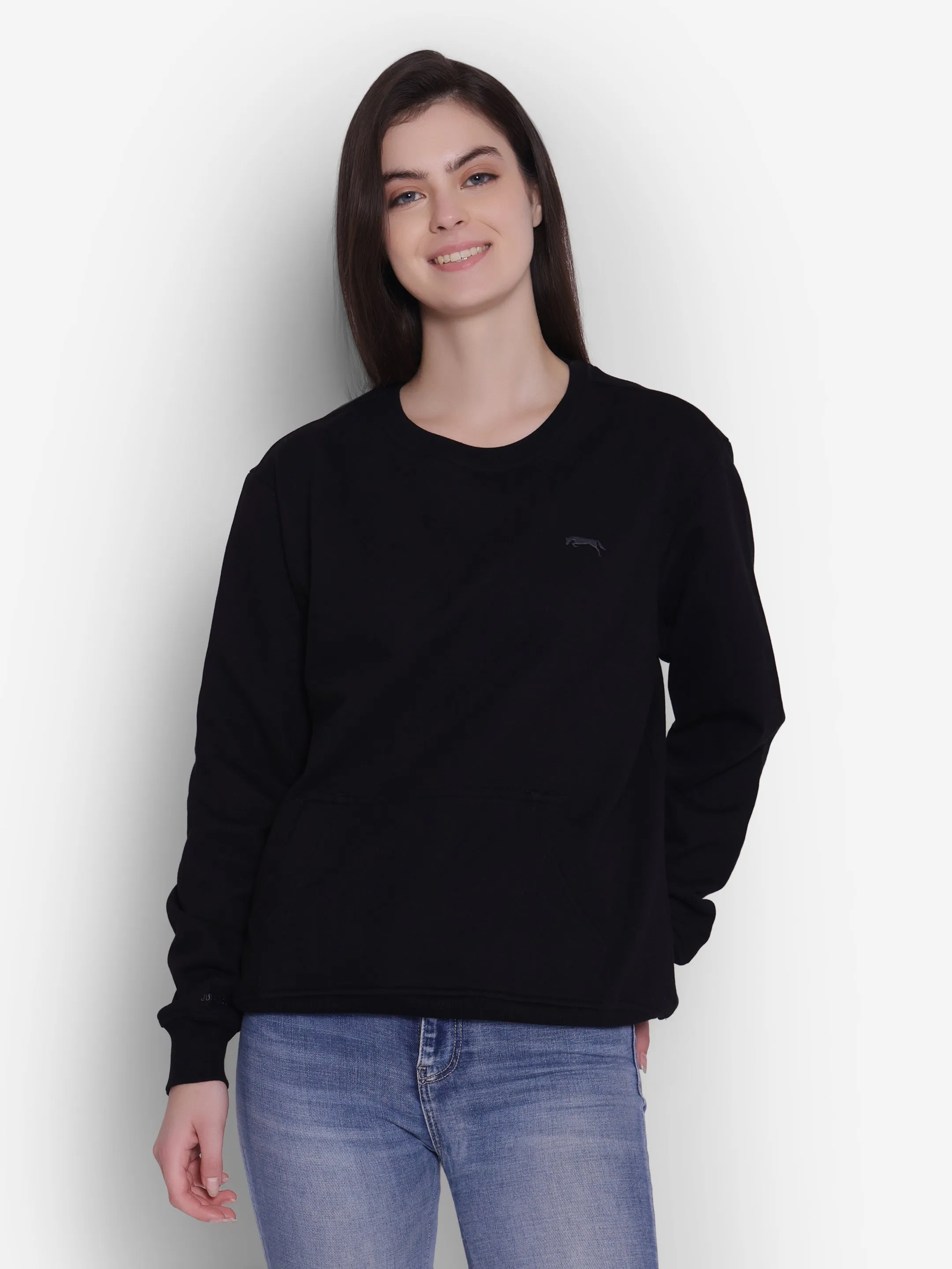 JUMP USA Women Solid Black Pullover Sweatshirt