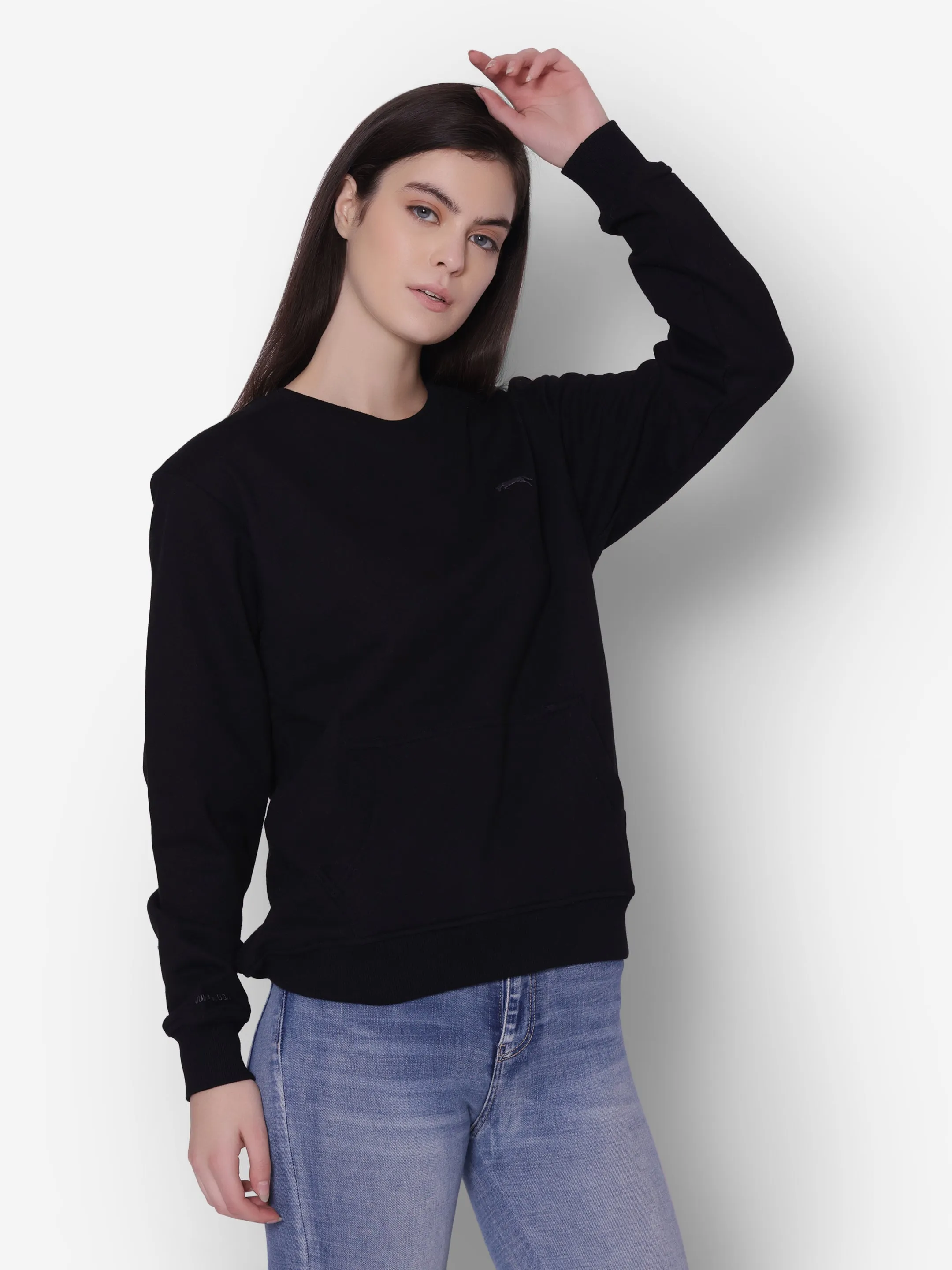 JUMP USA Women Solid Black Pullover Sweatshirt