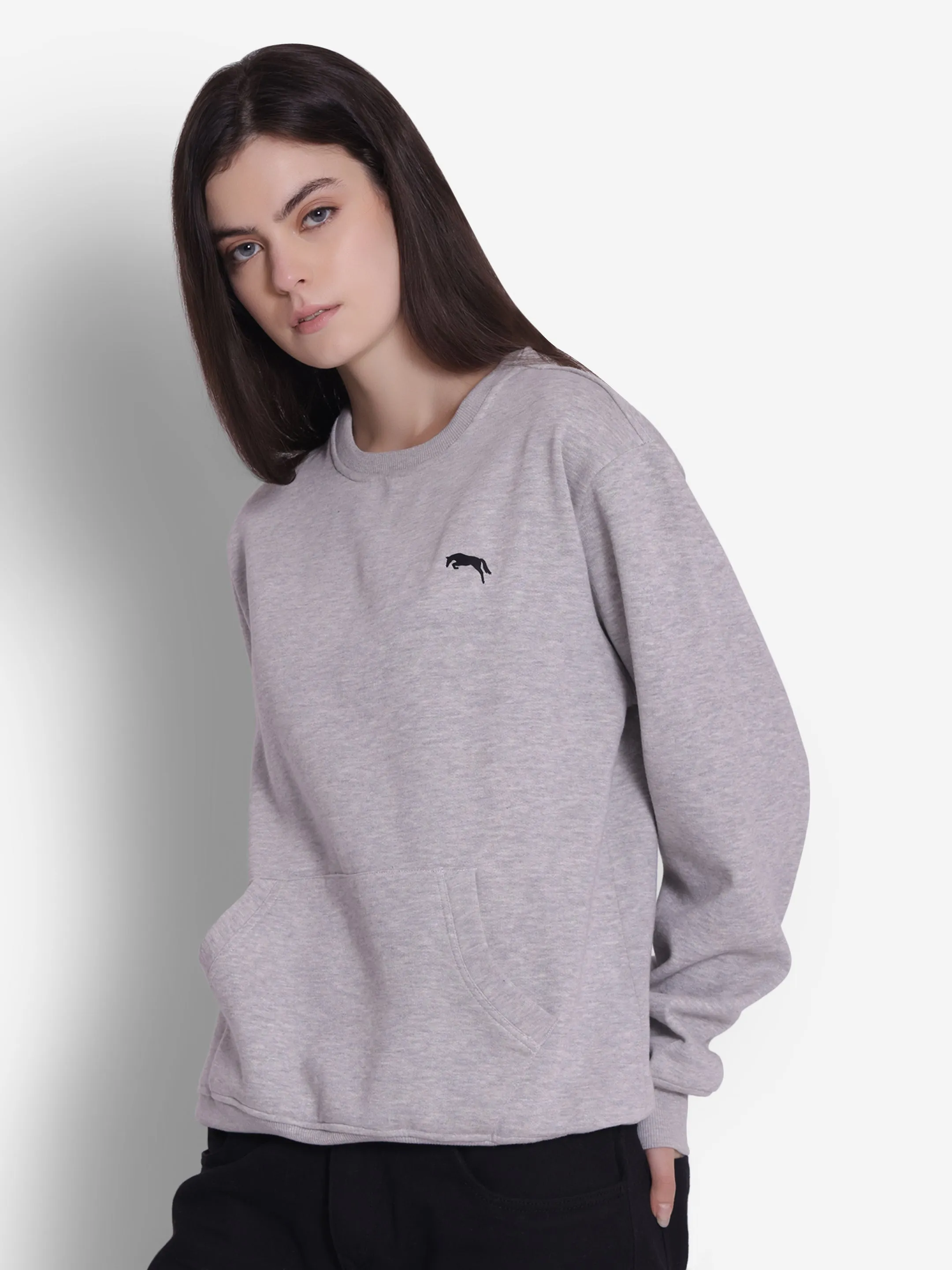 JUMP USA Women Solid Grey Pullover Sweatshirt