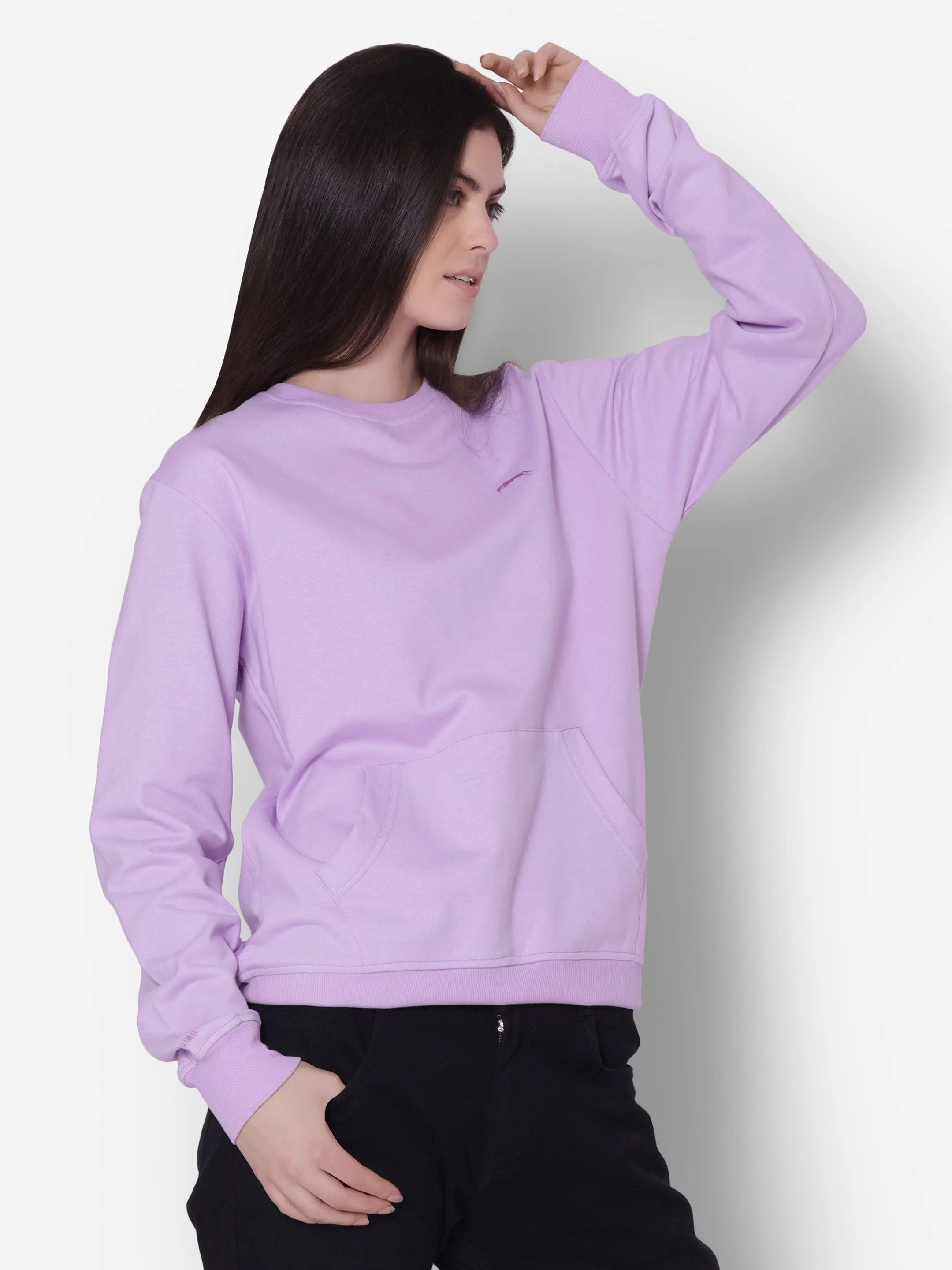 JUMP USA Women Solid Lavender Pullover Sweatshirt