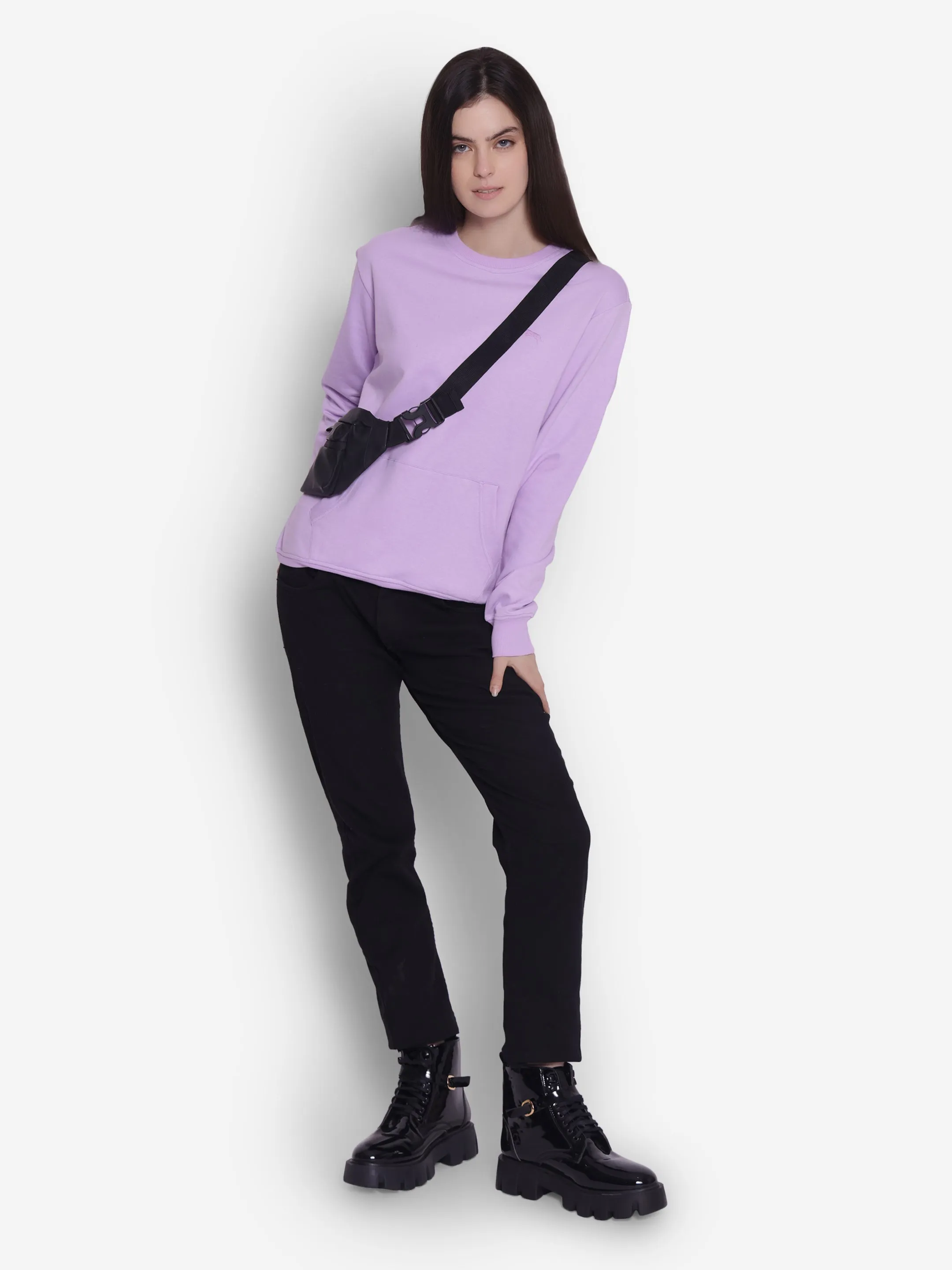 JUMP USA Women Solid Lavender Pullover Sweatshirt