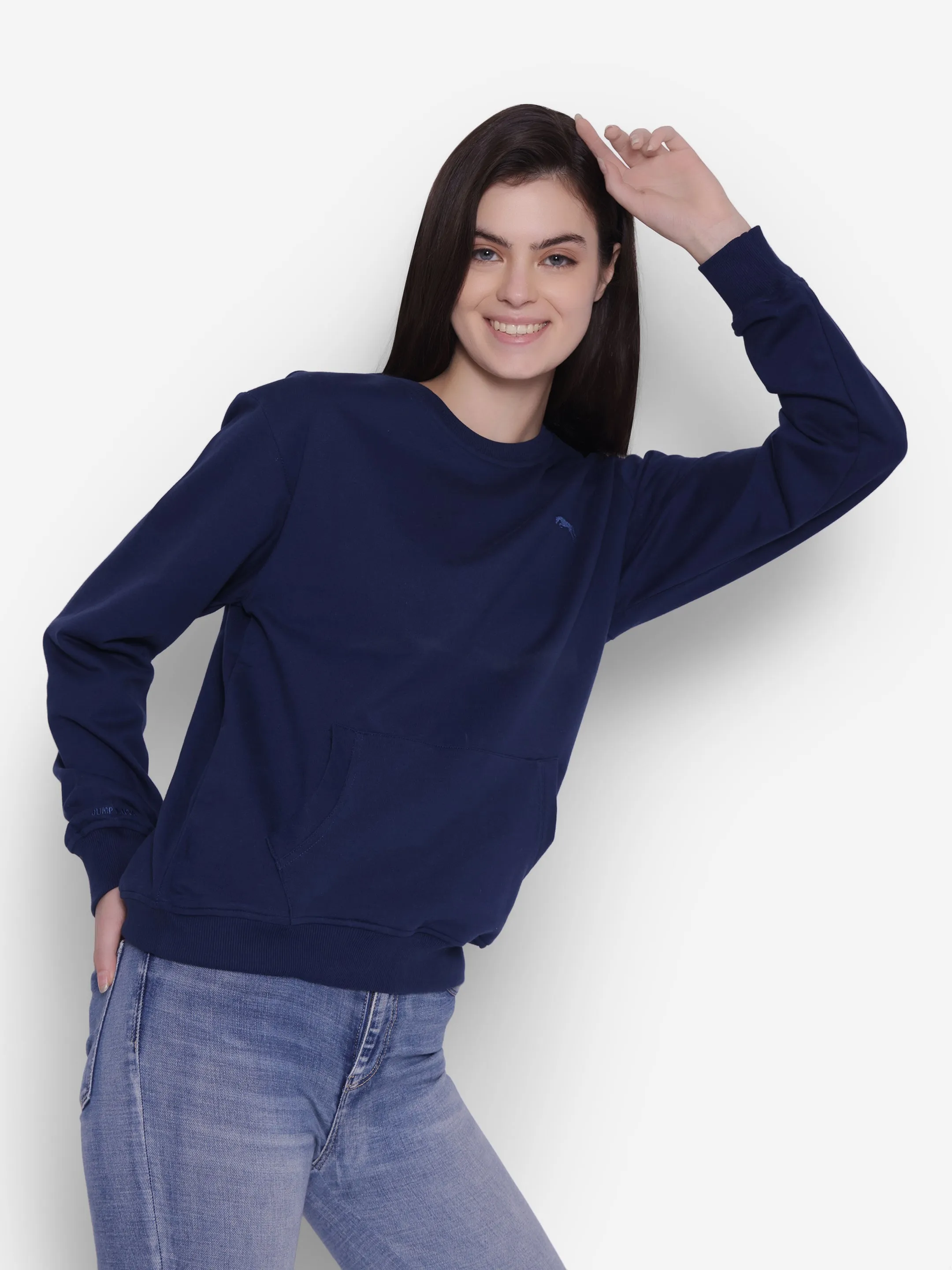 JUMP USA Women Solid Navy Blue Pullover Sweatshirt