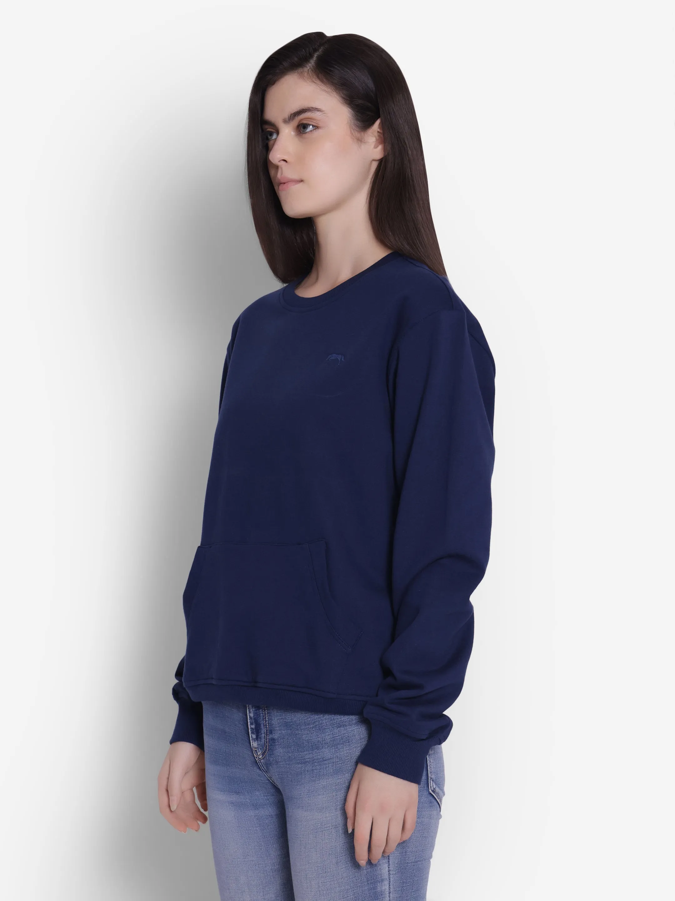 JUMP USA Women Solid Navy Blue Pullover Sweatshirt