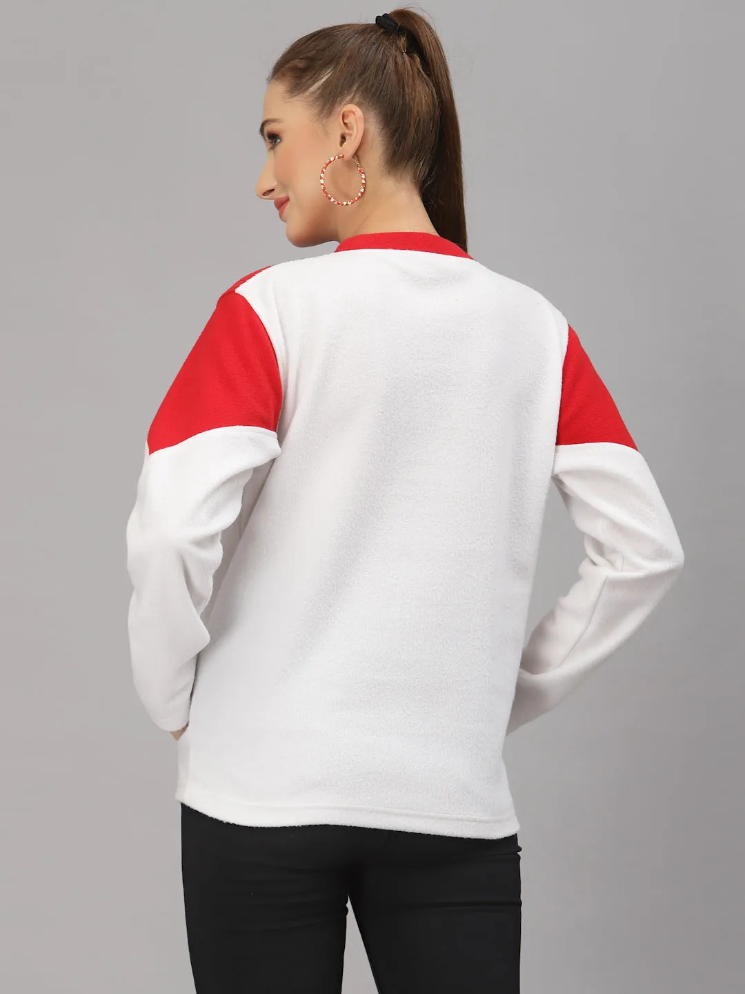 JUMP USA Women White & Red Solid Active Wear Sweatshirt