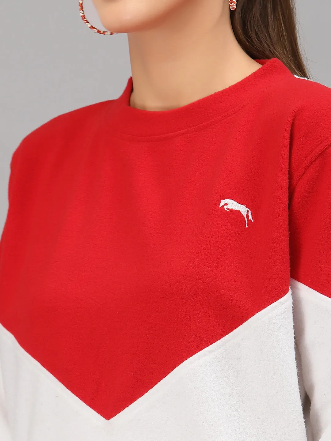 JUMP USA Women White & Red Solid Active Wear Sweatshirt