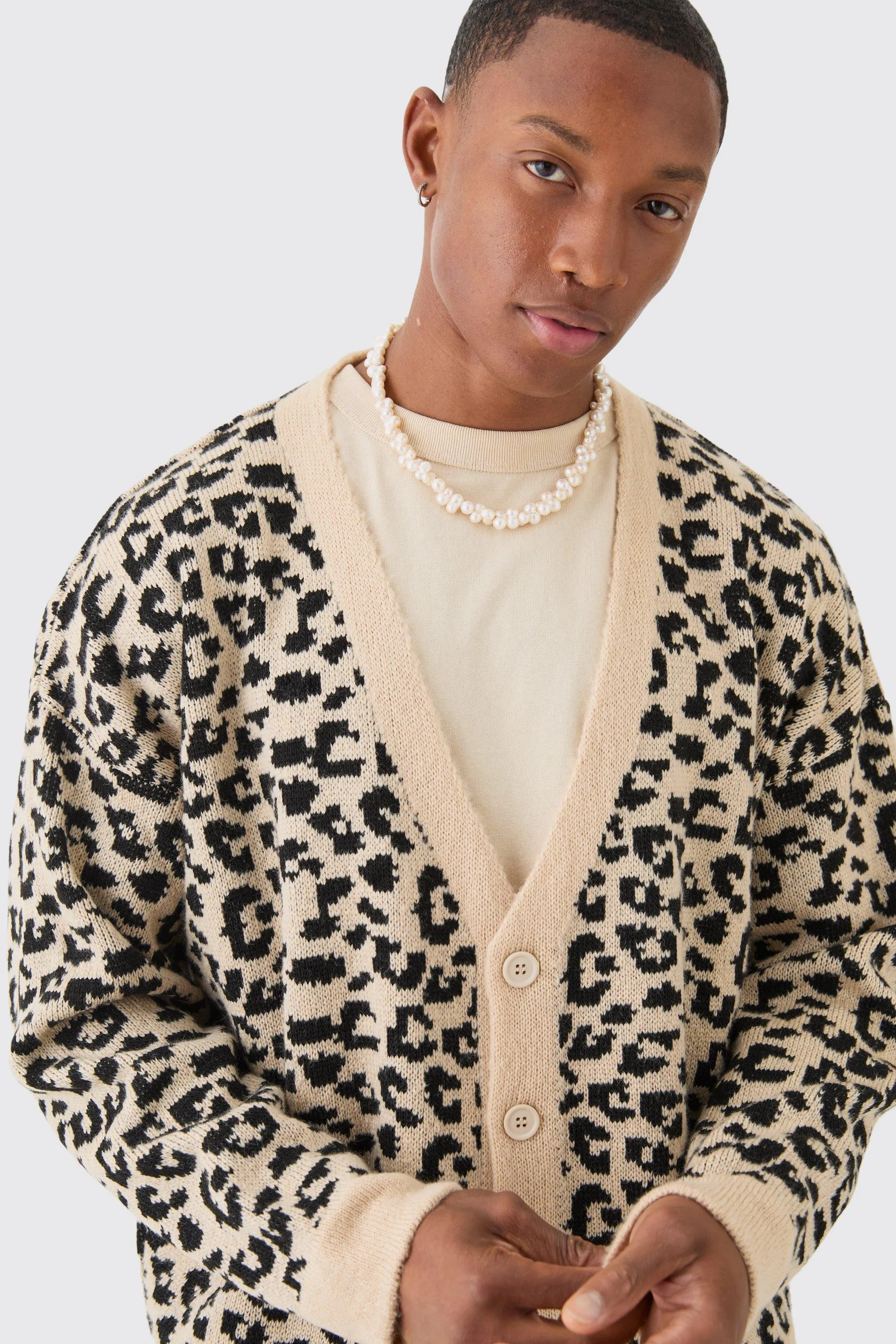 Boxy Leopard Print Cardigan for Men - Shop Jumpers & Cardigans at boohooMAN