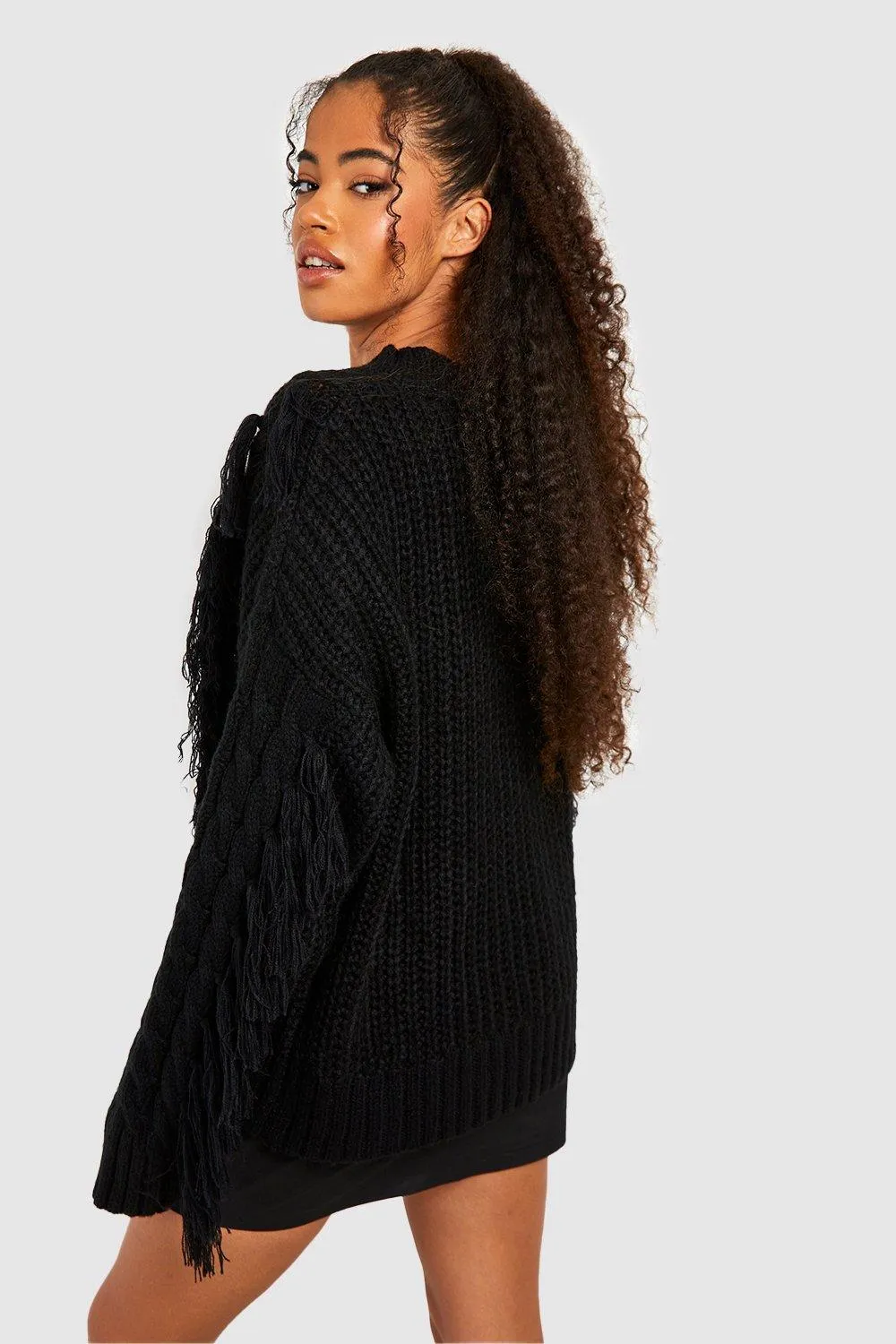 Chunky Cable Knit Jumper with Tassels | Shop Jumpers & Cardigans at boohoo