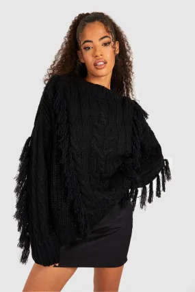 Chunky Cable Knit Jumper with Tassels | Shop Jumpers & Cardigans at boohoo