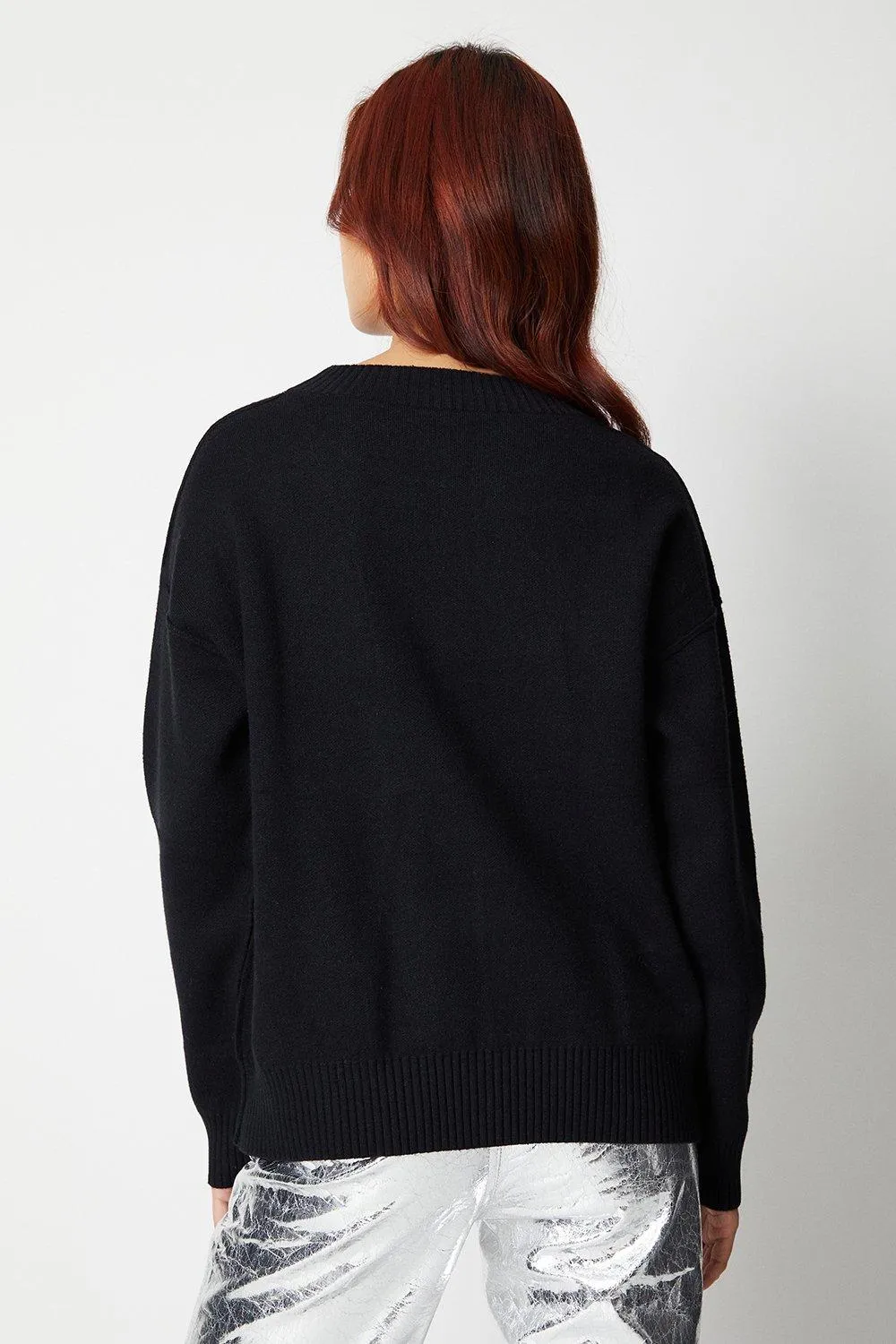 Crew Neck Seam Detail Loose Fit Jumper Warehouse