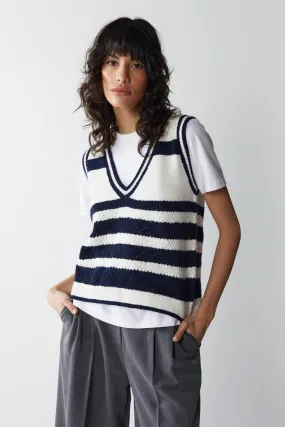 Knitted Crochet Pointelle Stripe Sweater Vest | Jumpers and Cardigans | Warehouse