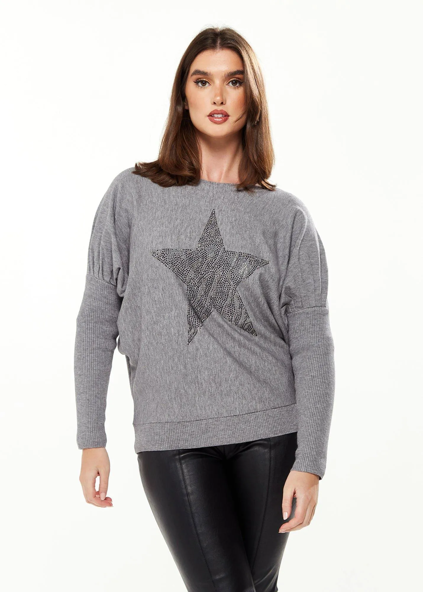 Light Grey Jumper With Sparkly Zebra Star | Liquorish - Jumpers & Cardigans