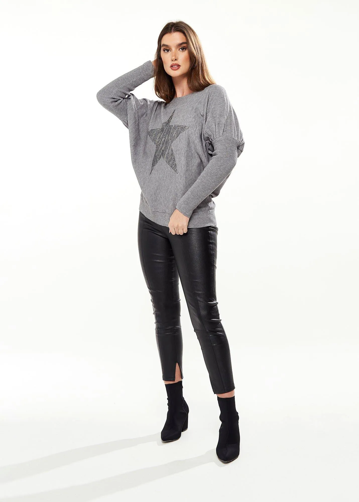 Light Grey Jumper With Sparkly Zebra Star | Liquorish - Jumpers & Cardigans