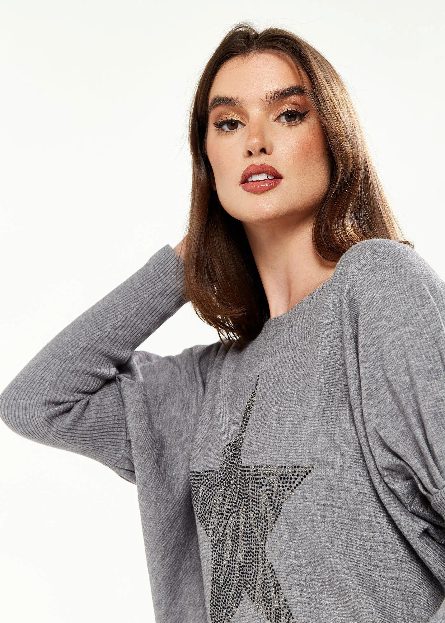 Light Grey Jumper With Sparkly Zebra Star | Liquorish - Jumpers & Cardigans