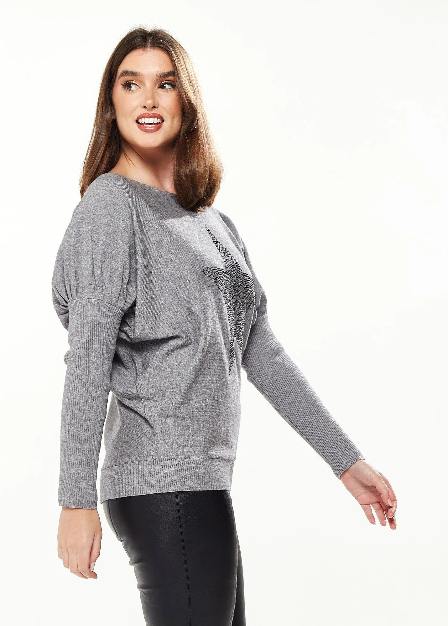 Light Grey Jumper With Sparkly Zebra Star | Liquorish - Jumpers & Cardigans