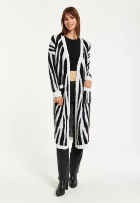 Jumpers & Cardigans | Longline Cardigan In Black And White Zebra Pattern | Liquorish