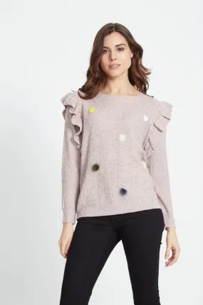 Pink Lurex Jumper with Pom Poms - Liquorish