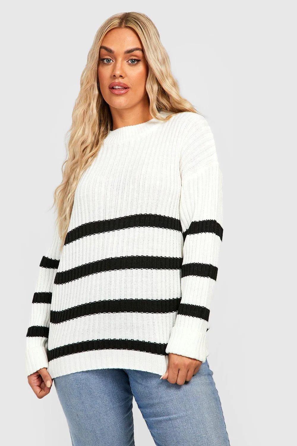 Plus Stripe Boxy Knitted Jumper - Jumpers & Cardigans | Shop Now - boohoo