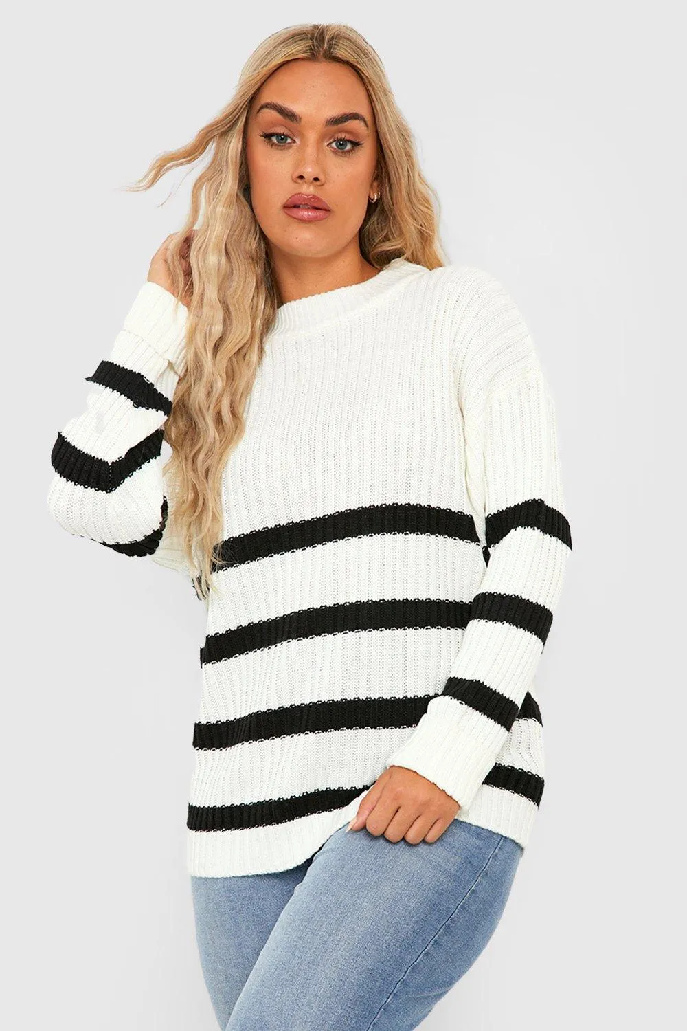 Plus Stripe Boxy Knitted Jumper - Jumpers & Cardigans | Shop Now - boohoo