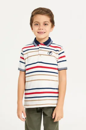 Junior Boys White Yarn Dyed Polo