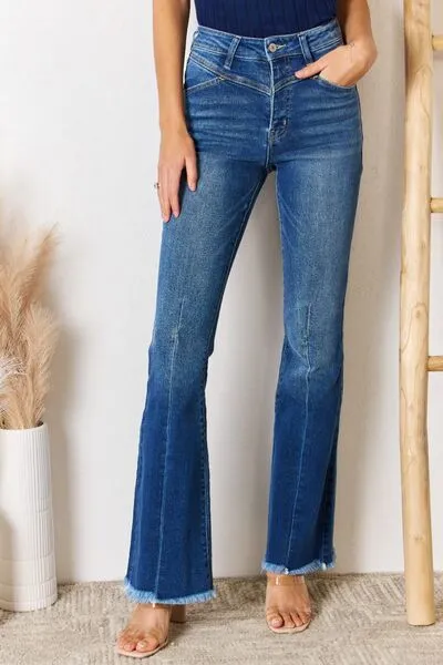 Kancan Flare Jeans with High Rise Raw Hem