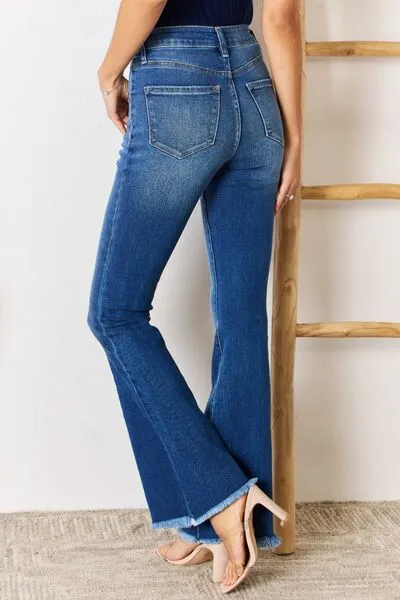 Kancan Flare Jeans with High Rise Raw Hem