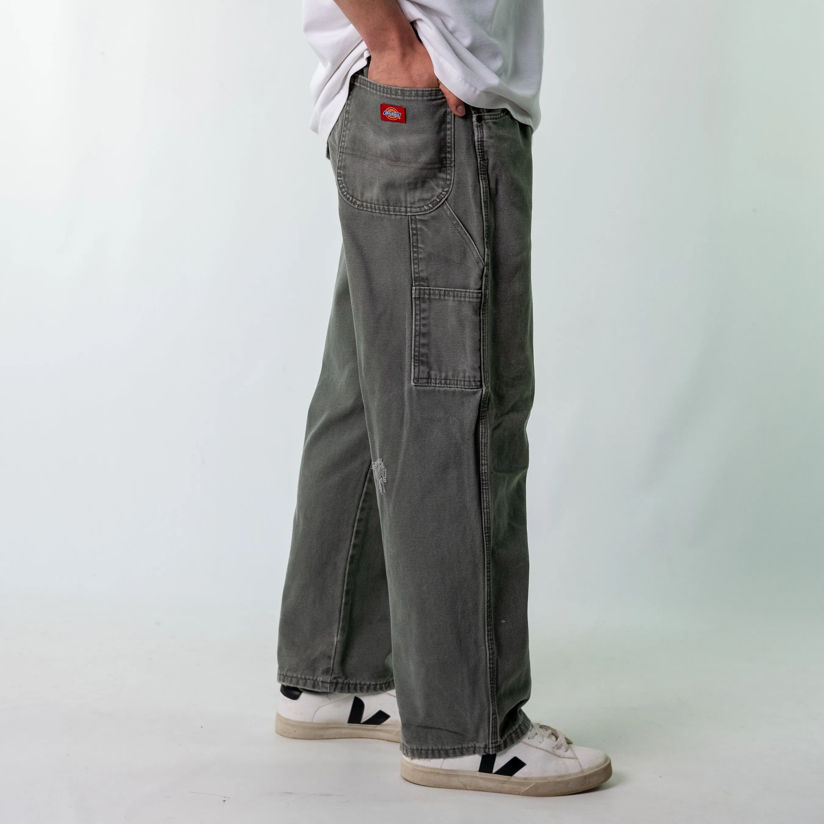 Khaki Green 90s Dickies Denim Carpenter Jeans Baggy Pants (40x30)