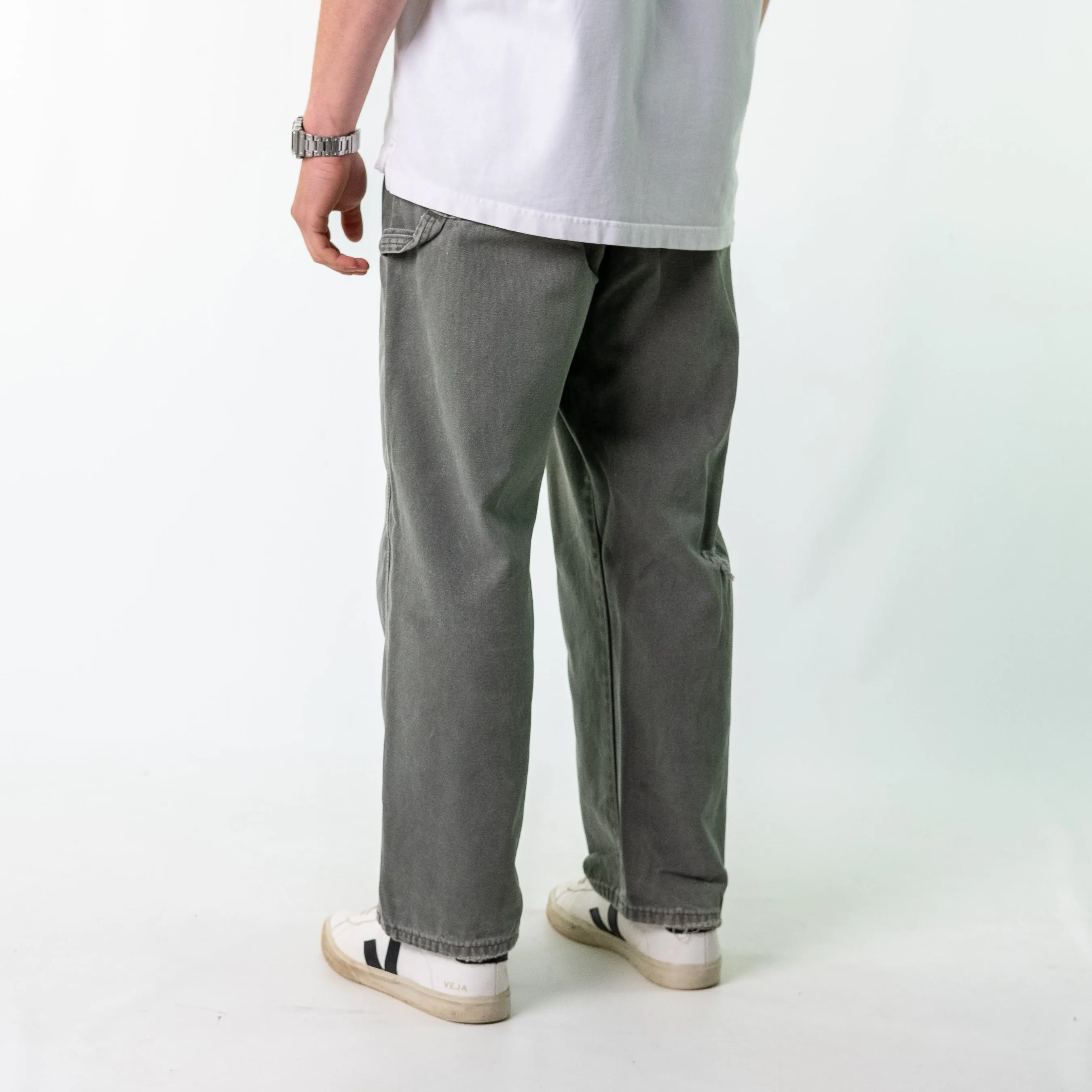 Khaki Green 90s Dickies Denim Carpenter Jeans Baggy Pants (40x30)