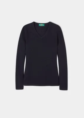 Ladies Geelong Lambswool Vee Neck Jumper Dark Navy