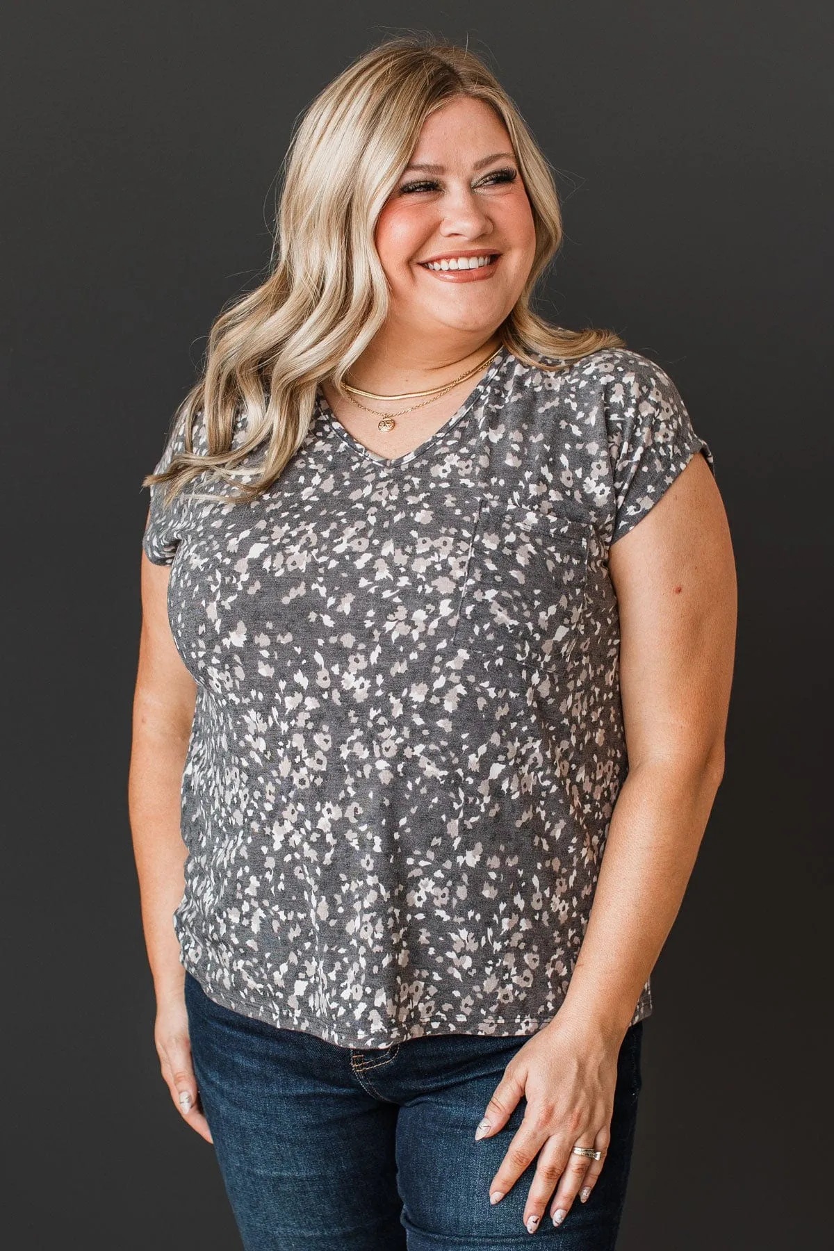 V-Neck Knit Top in Charcoal