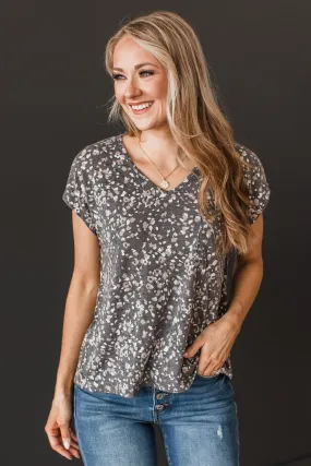 V-Neck Knit Top in Charcoal