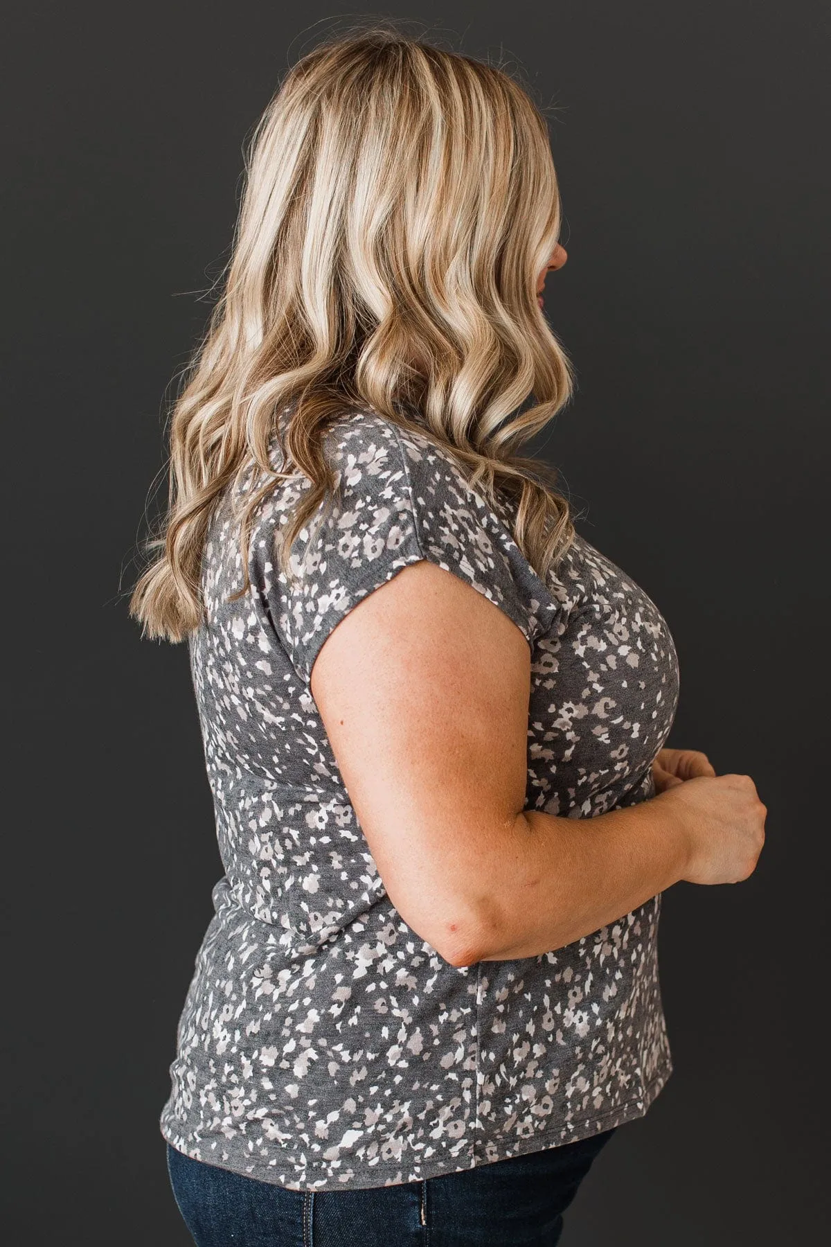 V-Neck Knit Top in Charcoal