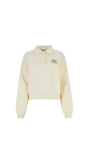 Beige Polo Style Long-Sleeve Top