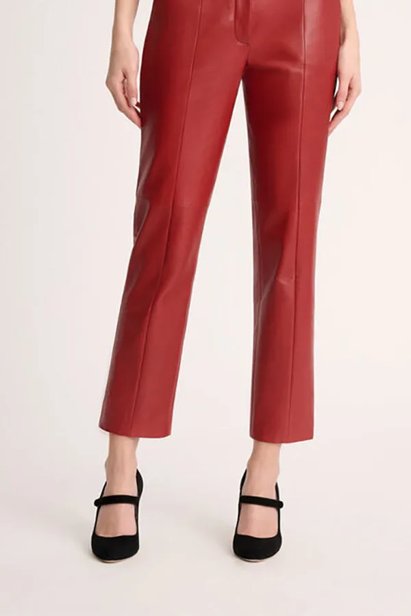 Luisa Spagnoli OMONIMO RED CROPPED LEATHER TROUSERS