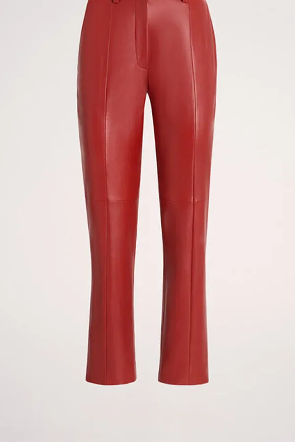 Luisa Spagnoli OMONIMO RED CROPPED LEATHER TROUSERS