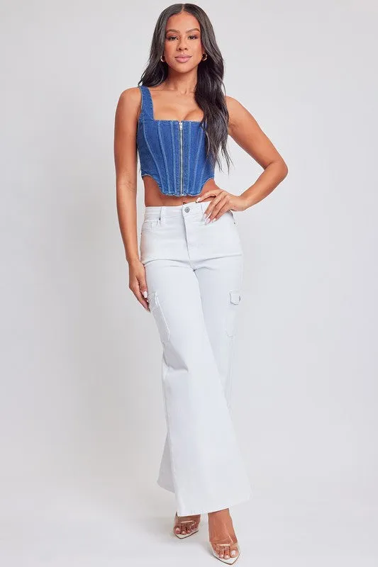 Margarita High Waist Wide Leg Cargo Jeans - White