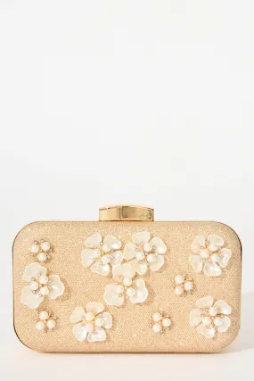 Mayenne Clutch Bag in Gold 3D Rosette