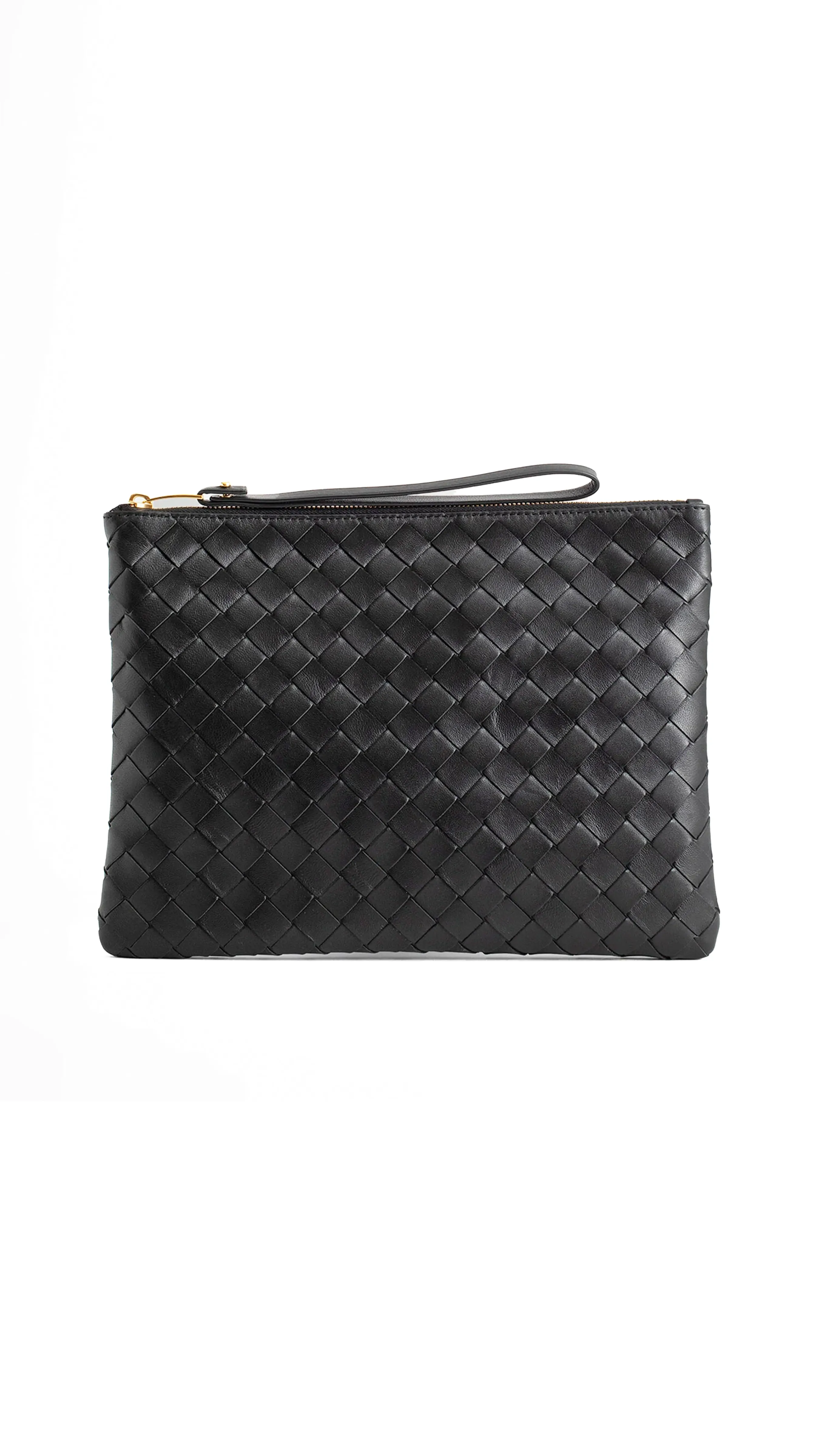 Black Medium Flat Intrecciato Pouch