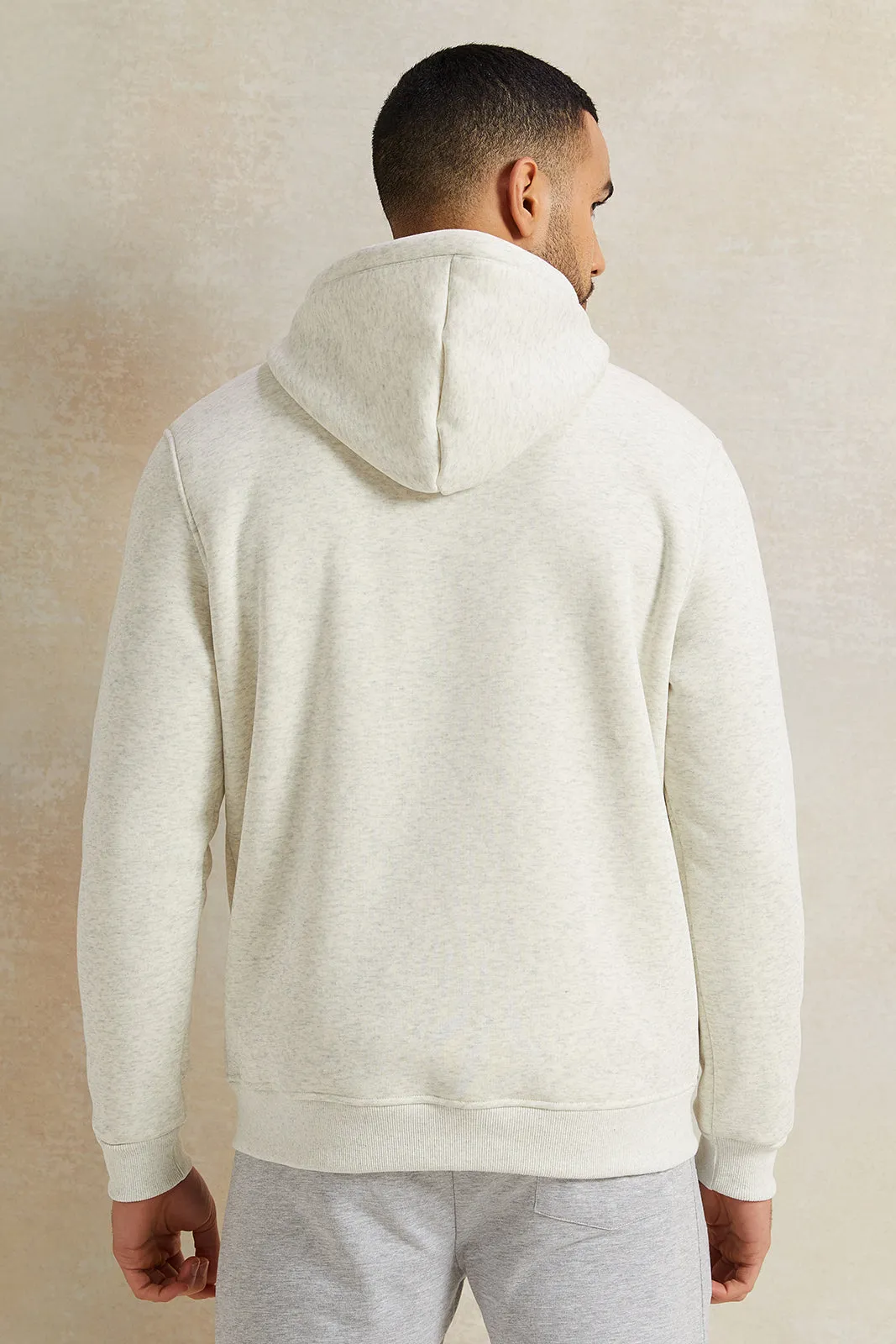 Men Beige Faux Fur Hooded Sweatshirt