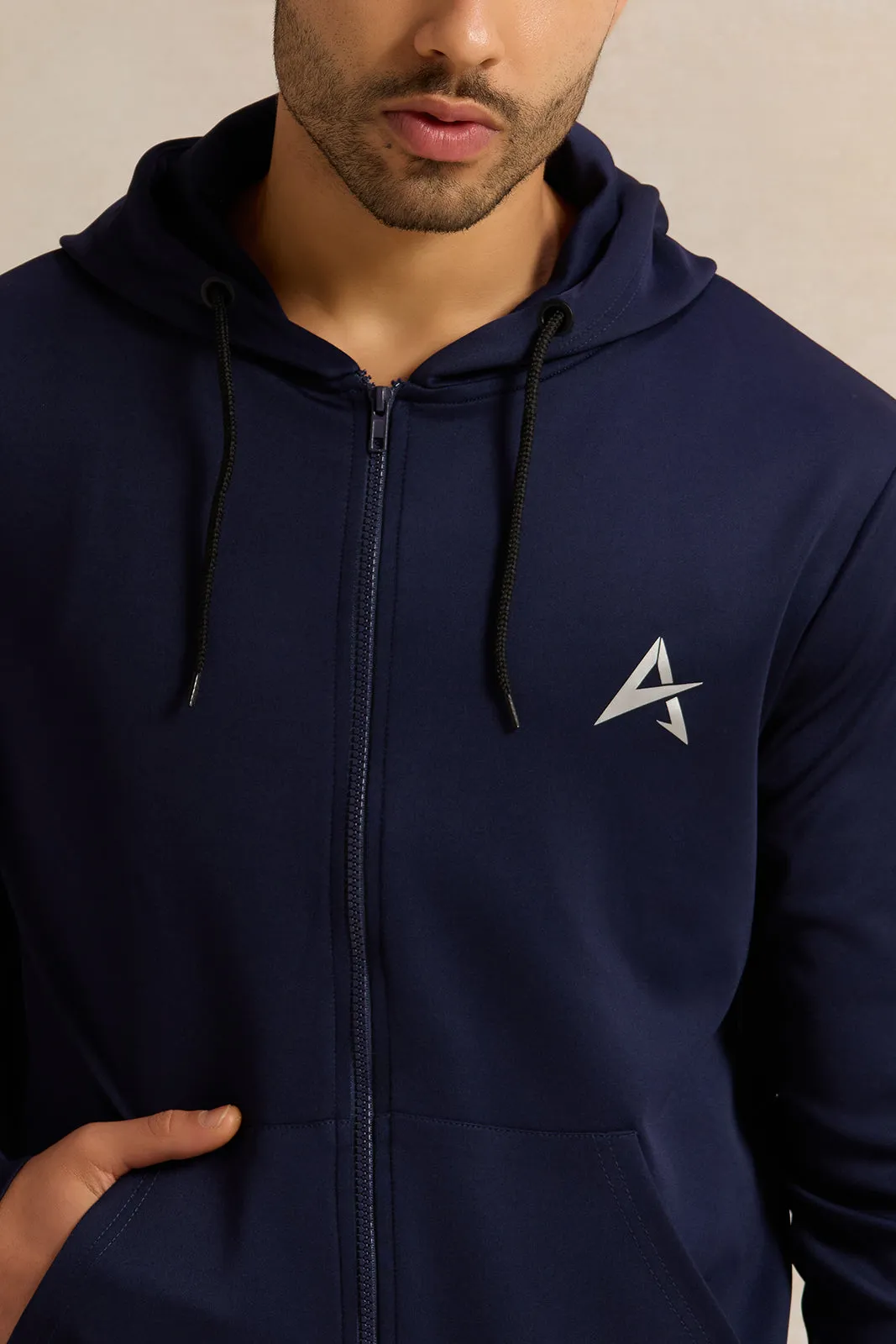 Men Navy Hooded Active Sweatshirt