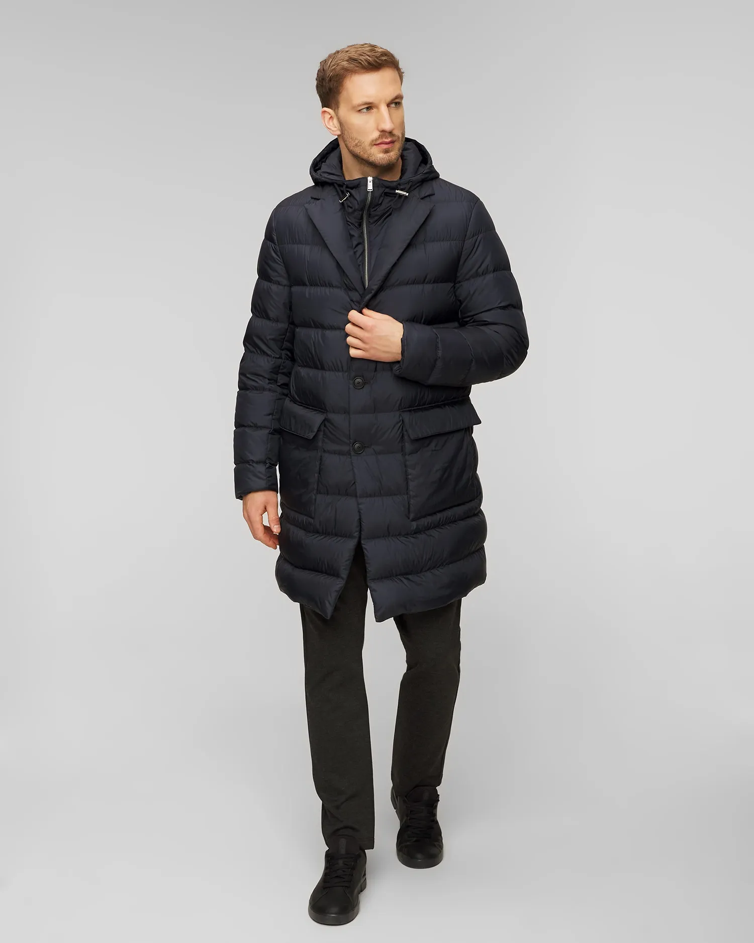 Men's navy blue down coat with hood Hugo Boss 50496174-405