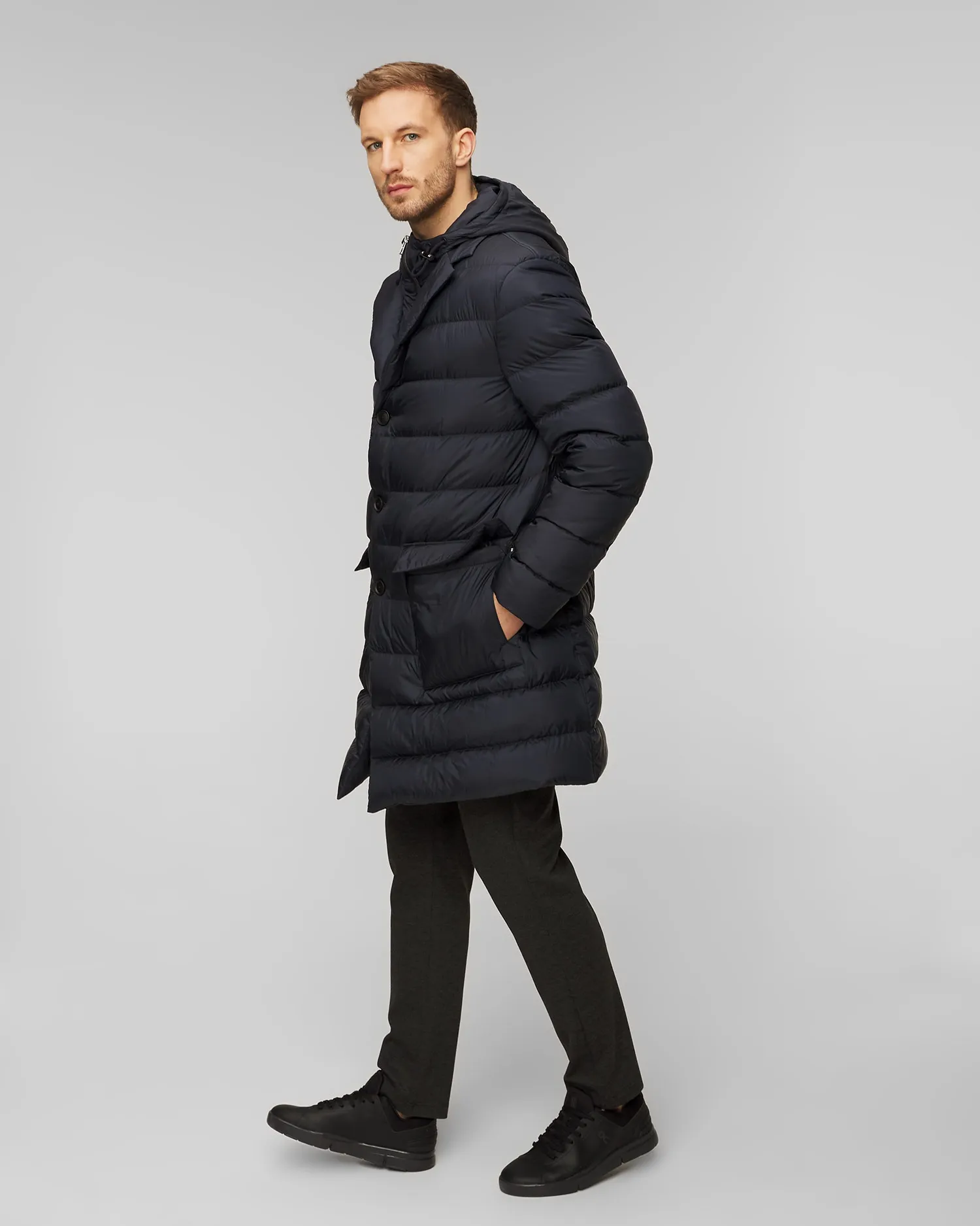 Men's navy blue down coat with hood Hugo Boss 50496174-405