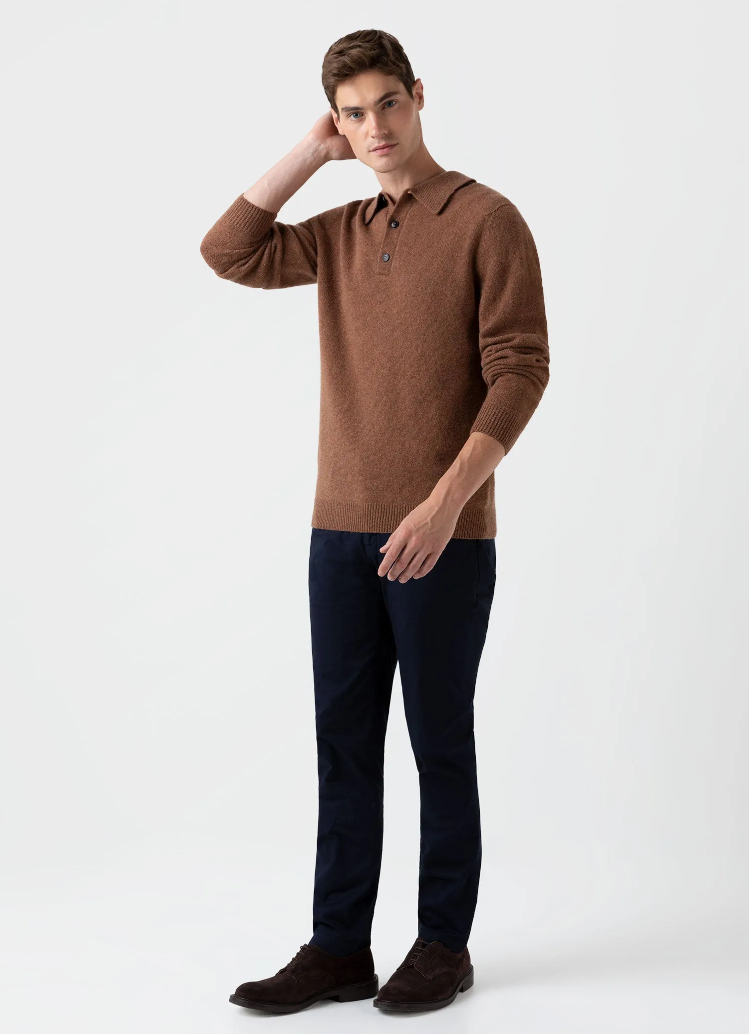 Men's Lambswool Polo Shirt in Pecan