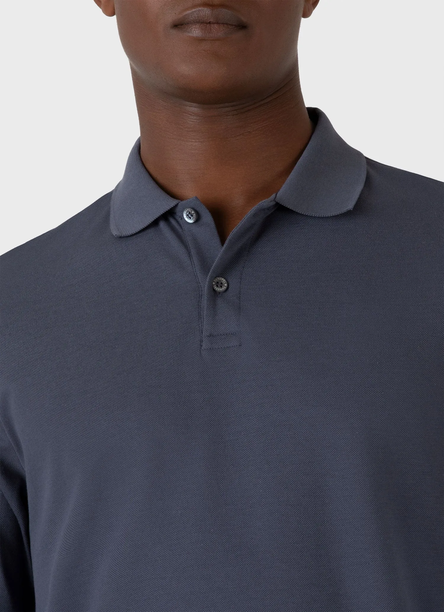 Men's Long Sleeve Piqué Polo Shirt in Slate Blue