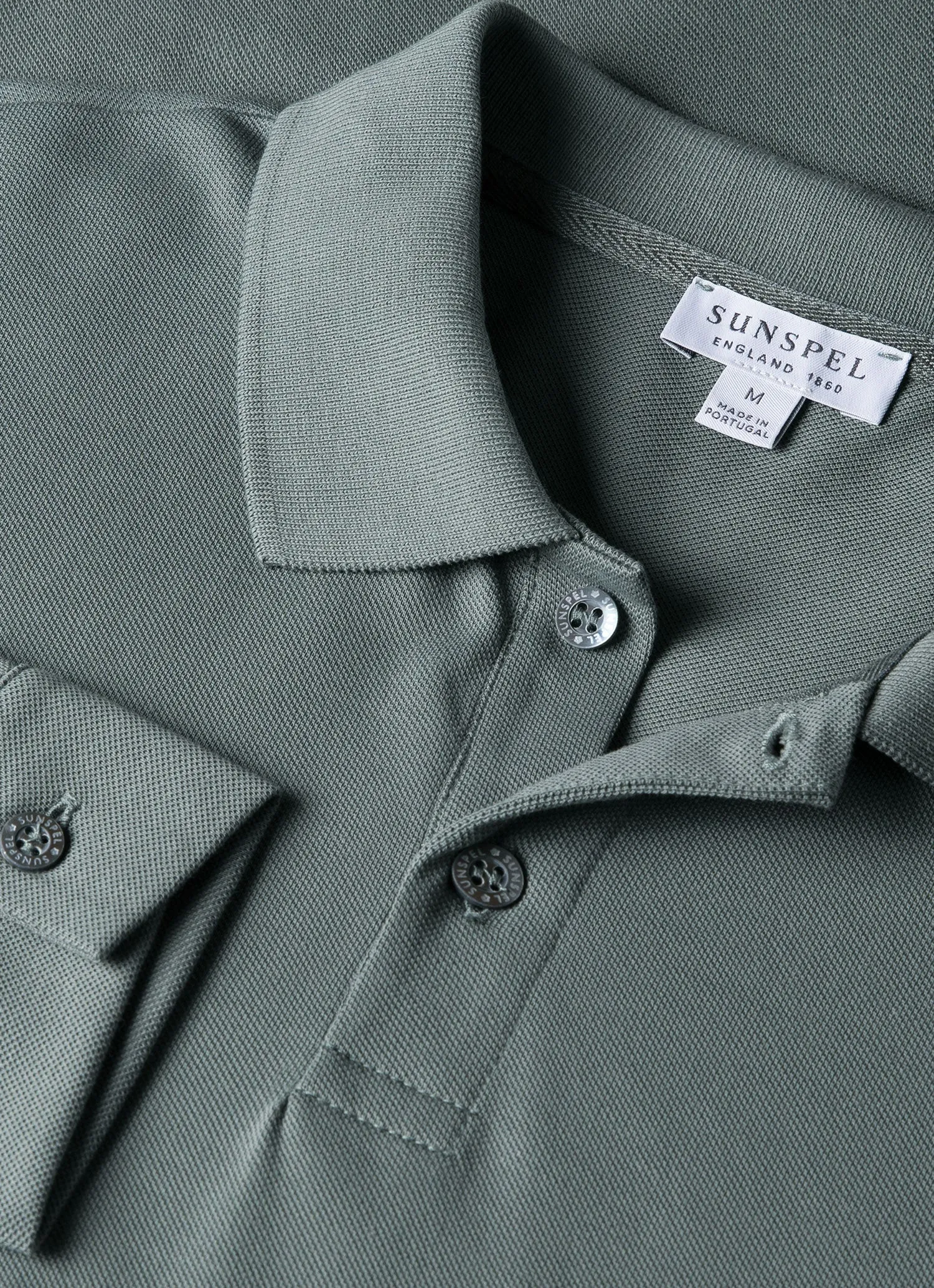 Men's Long Sleeve Piqué Polo Shirt in Smoke Green