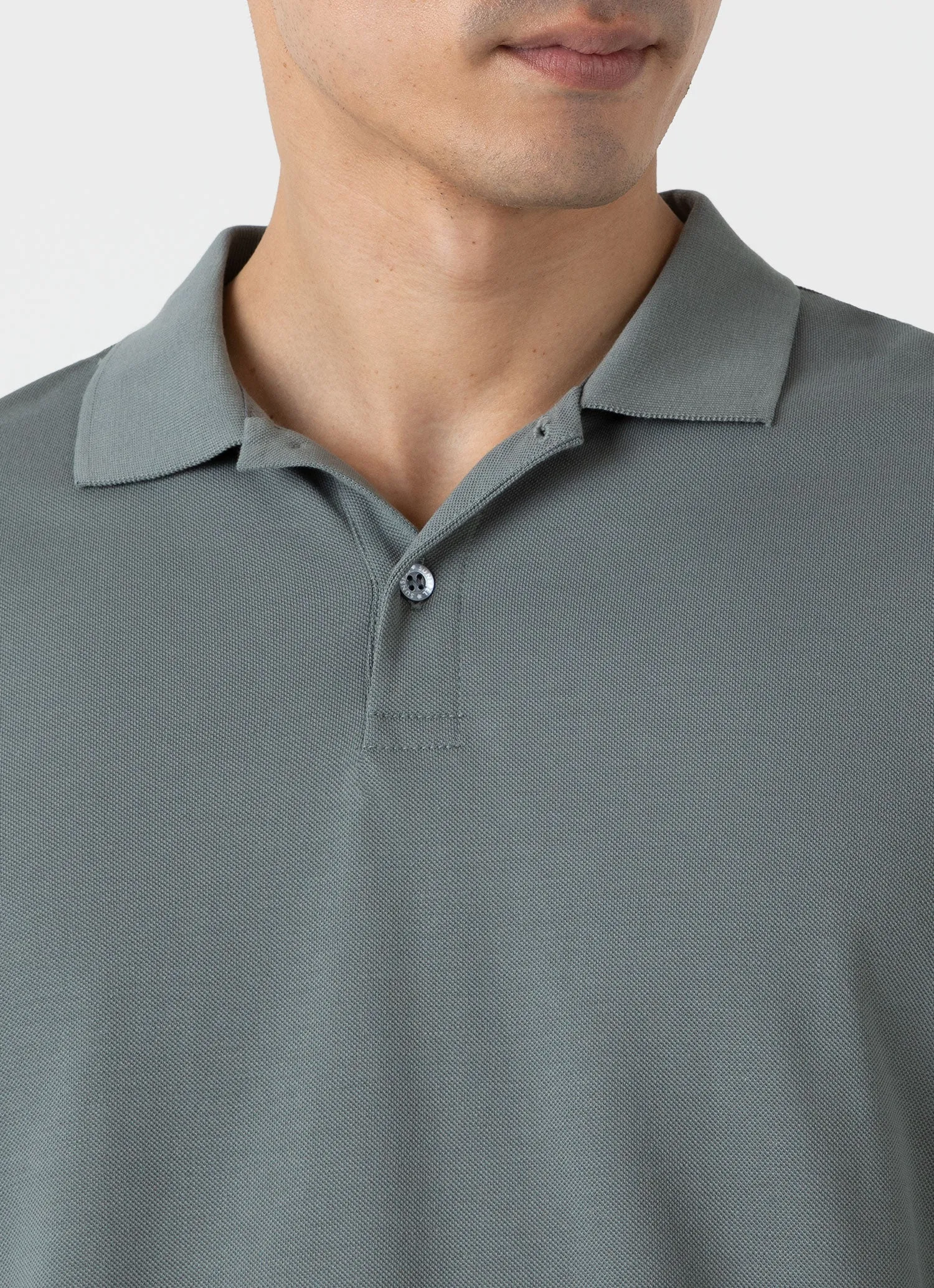 Men's Long Sleeve Piqué Polo Shirt in Smoke Green