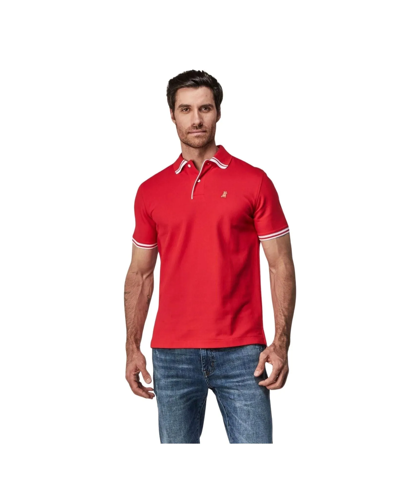 Men's Striped Accents Pique Polo Shirt - Risk Red A206