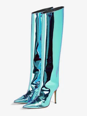 metallic pointed stiletto knee boots