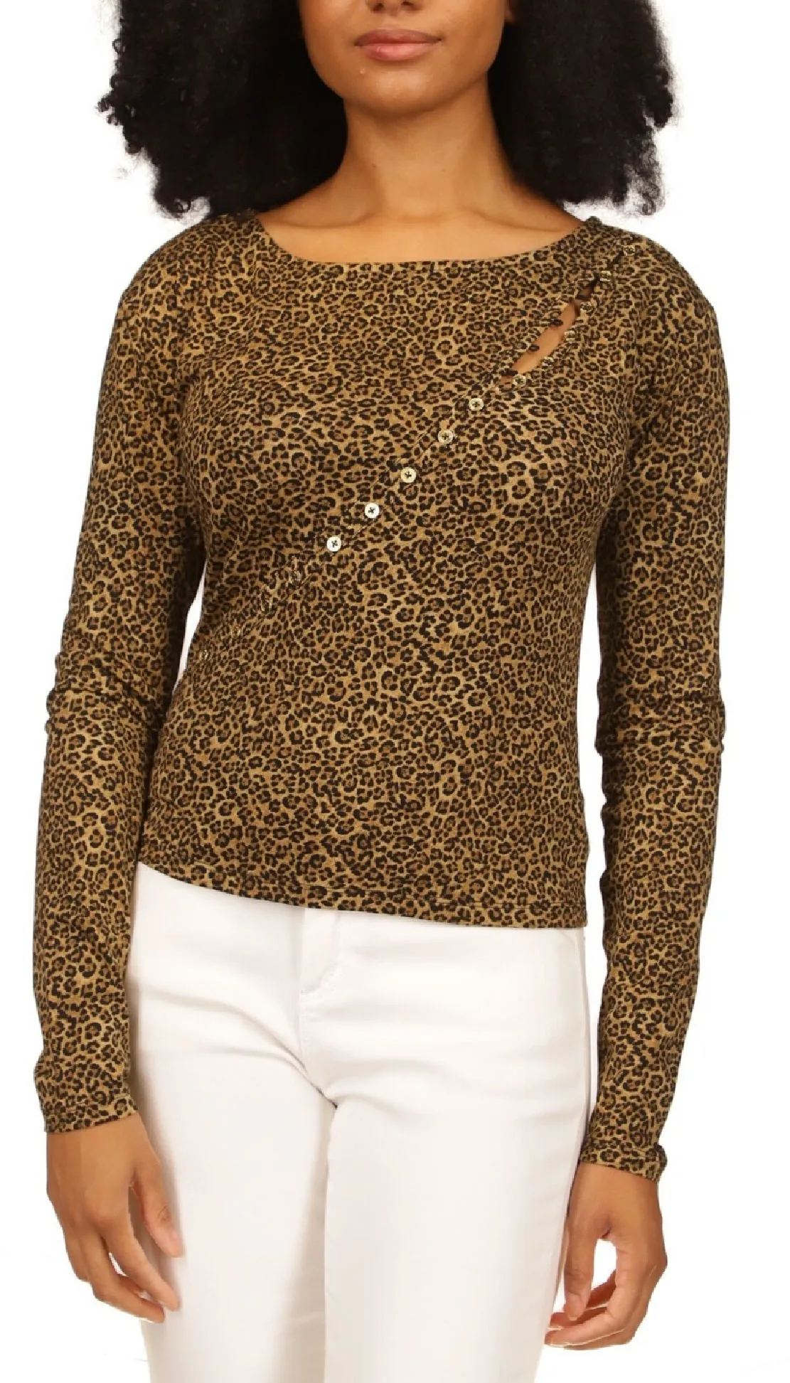 Michael Kors Women's Brown Asymmetrical Button Front Knit Top Size Medium