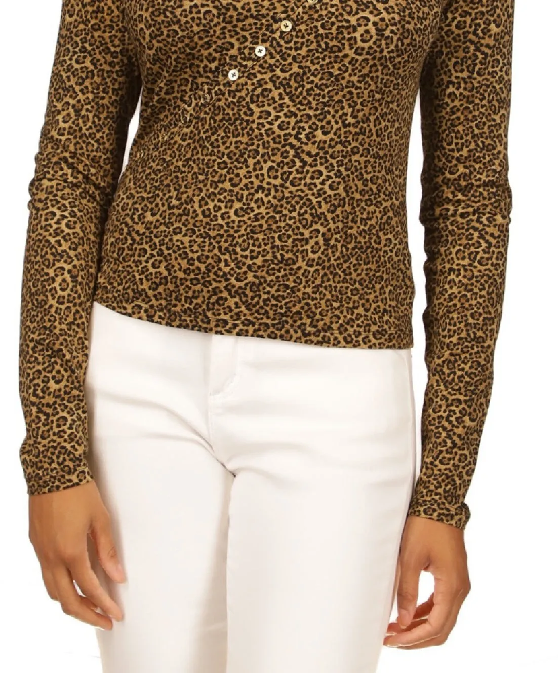 Michael Kors Women's Brown Asymmetrical Button Front Knit Top Size Medium