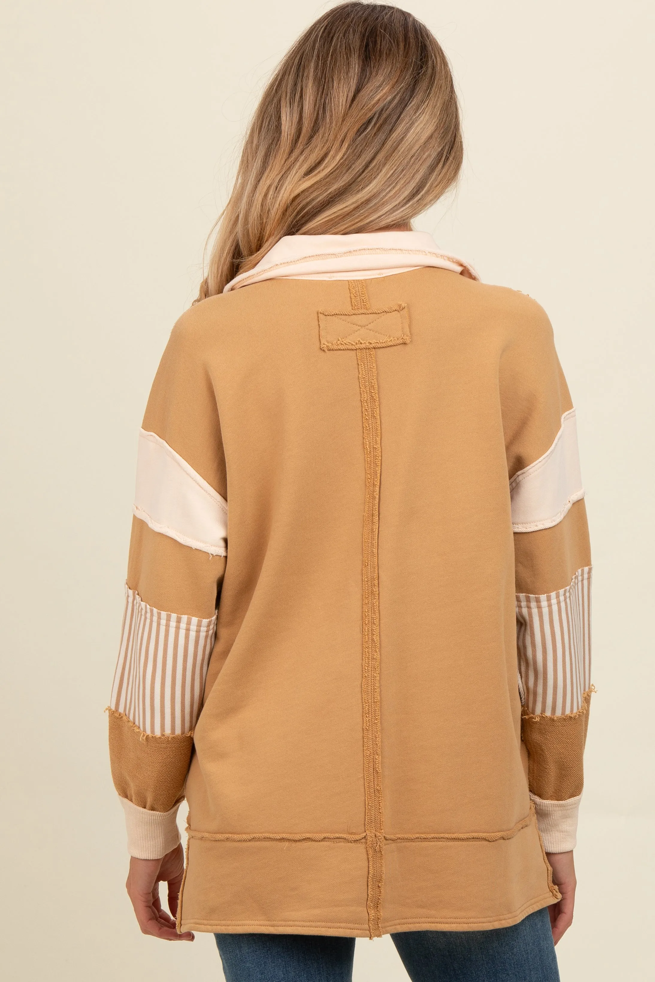 Mocha Colorblock Stripe Maternity Polo Pullover Top